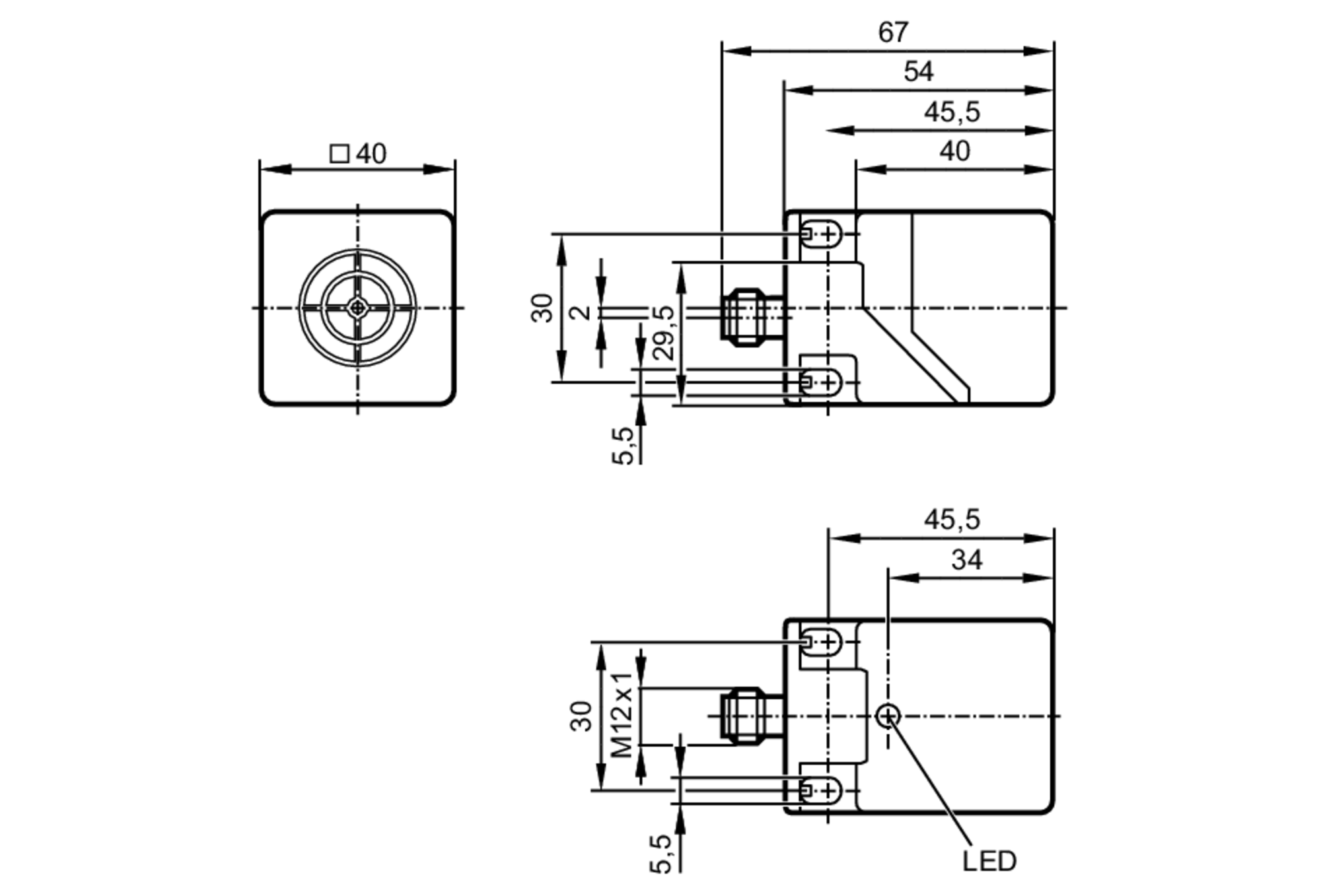 易福门电感式接近开关 IM511A 订货号：IMC4040-CPKG/US/3D/3G-尺寸图