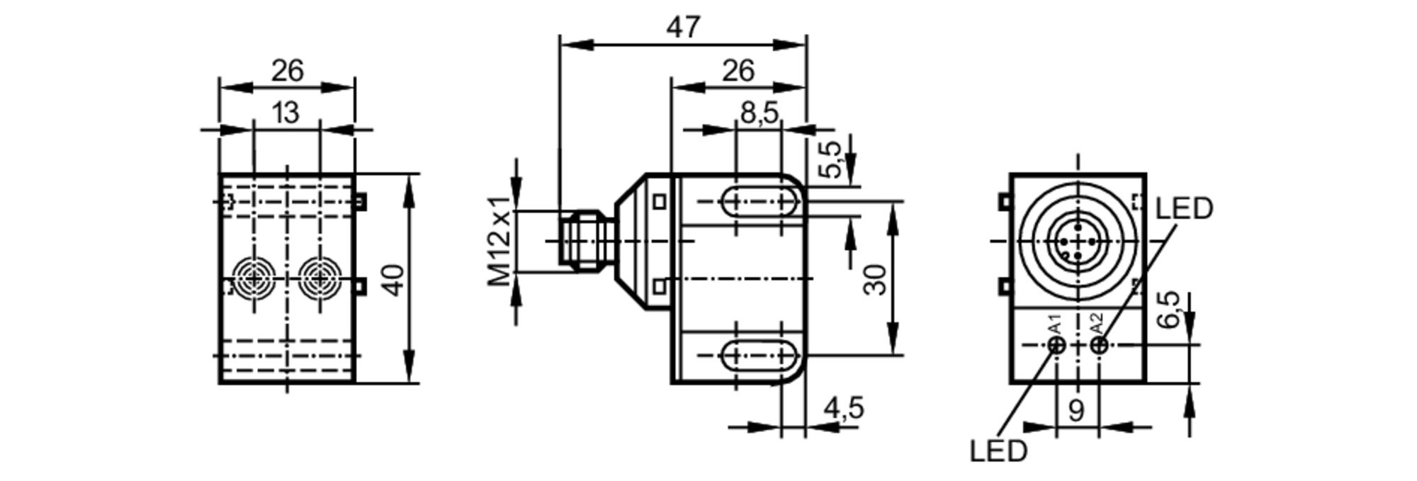 易福门电感式接近开关 IN5327 订货号：IND3004DBPKG/US-100-DPV-尺寸图