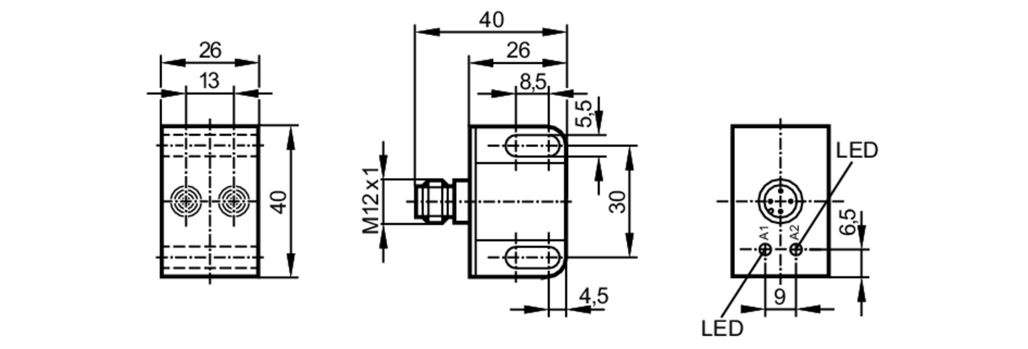 易福门电感式接近开关 IN5373 订货号：IND3007DBPKG/US-100-DPV-尺寸图