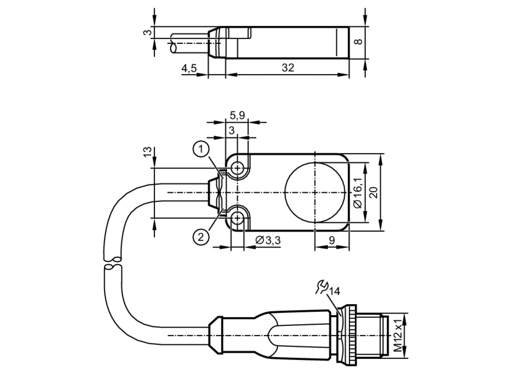易福门电感式接近开关 IQ2007 订货号：IQ23008BANKG/0.3M/PUR/US-尺寸图