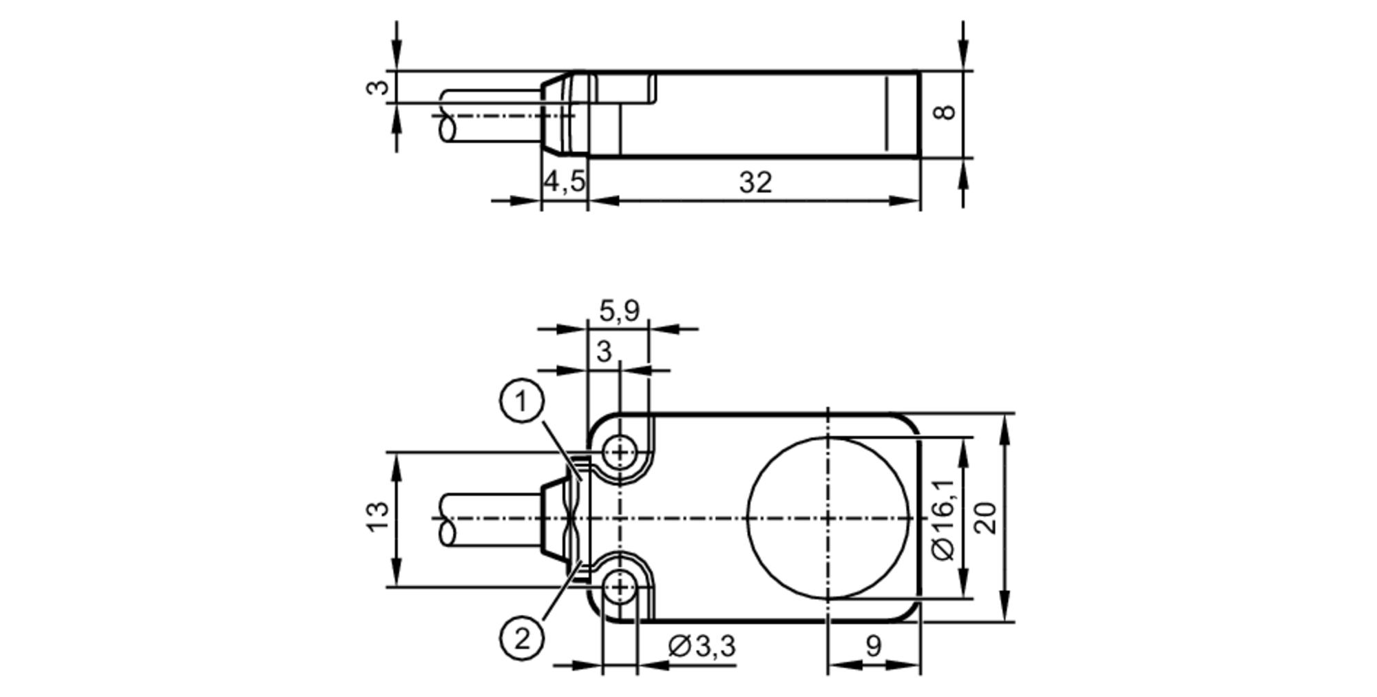 易福门电感式接近开关 IQ2011 订货号：IQ23008BAPKG/K1/2M/PUR-尺寸图
