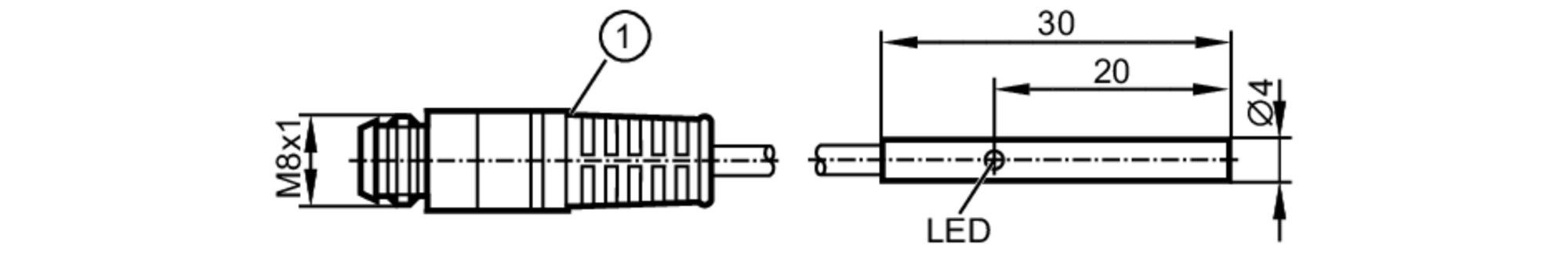 易福门电感式接近开关 IZ5044 订货号：IZB30,8-BPKG/V2A/0,3M/AS-610-尺寸图