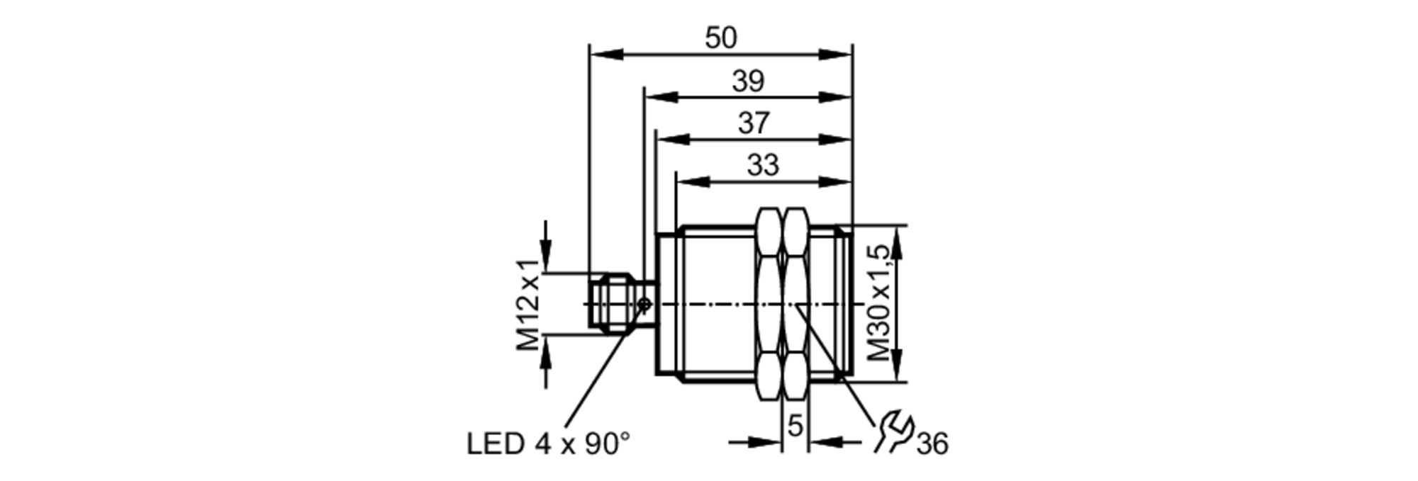 易福门电感式接近开关 NI501A 订货号：IIB2015BN/US/1G/1D-尺寸图