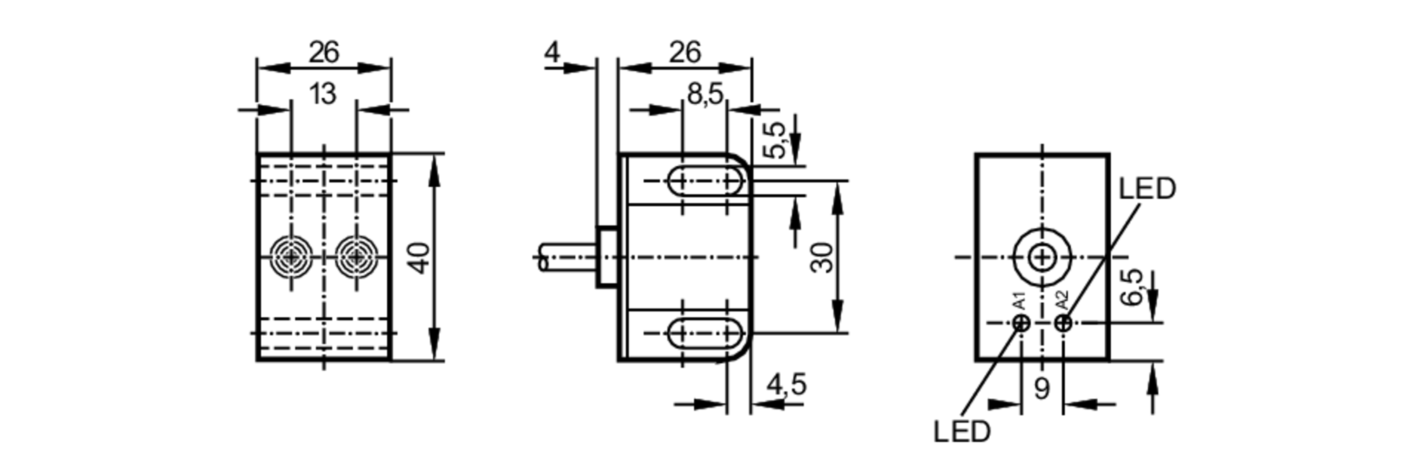 易福门电感式接近开关 NN5011 订货号：IND2004DN/10M/1D/1G/2G-尺寸图