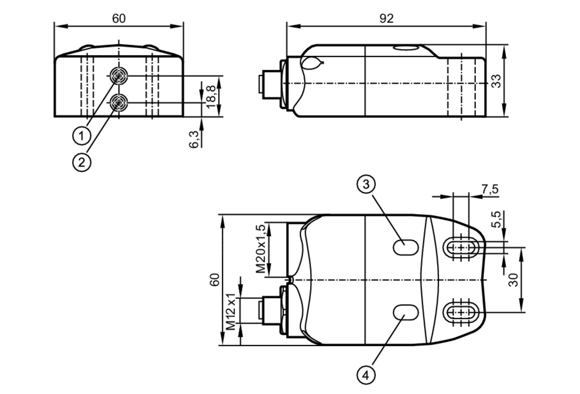 易福门电感式接近开关 NN507A 订货号：INE2004DN/1D/1G/2G/SOCKET M12-尺寸图