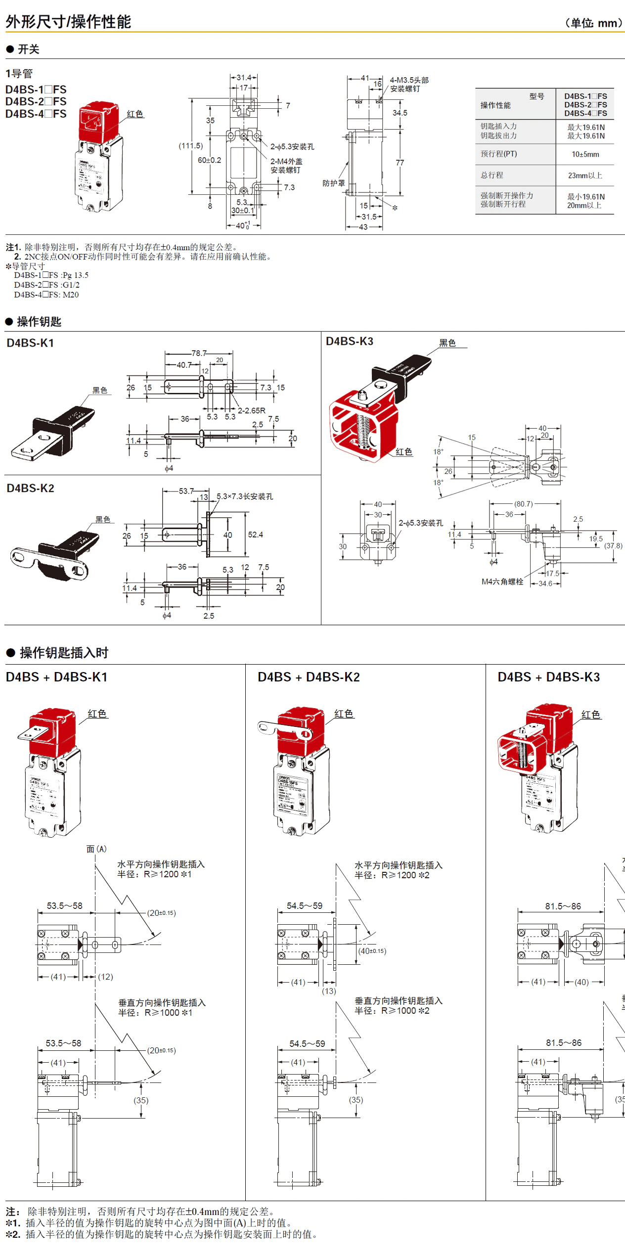 D4BS 安全门开关 在机床或其他设备上的保护门打开时打开接点和关闭控制电路-尺寸图