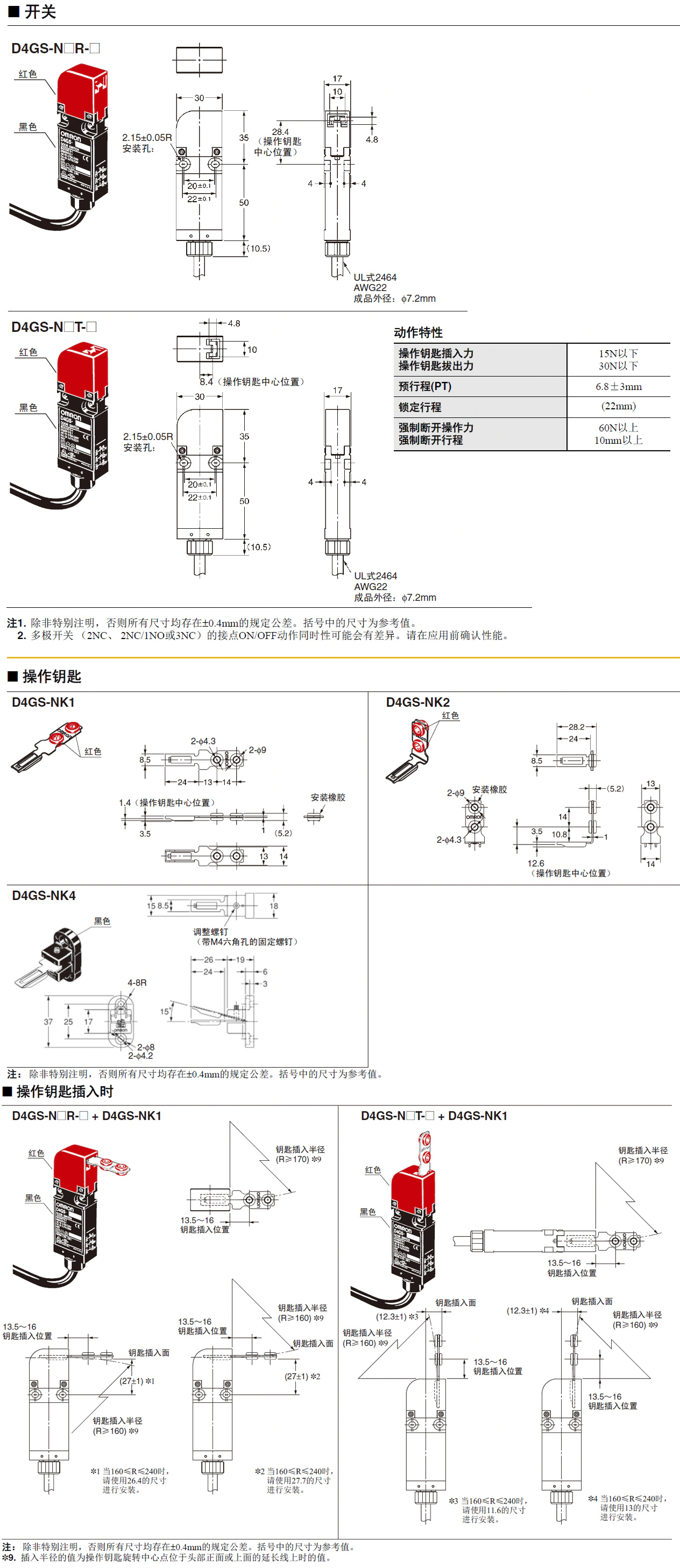 D4GS-N 薄型安全门开关 符合IP67标准-尺寸图