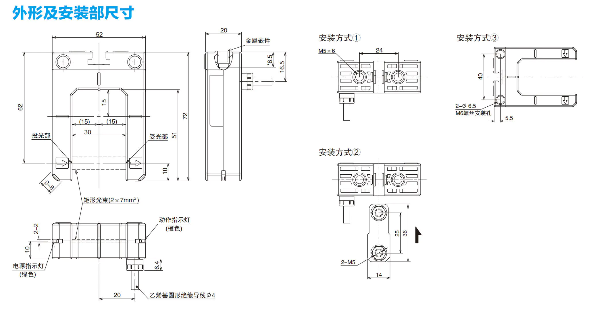 E3Z-GN / GP [ 新品NEW ] 槽型光电传感器-尺寸图