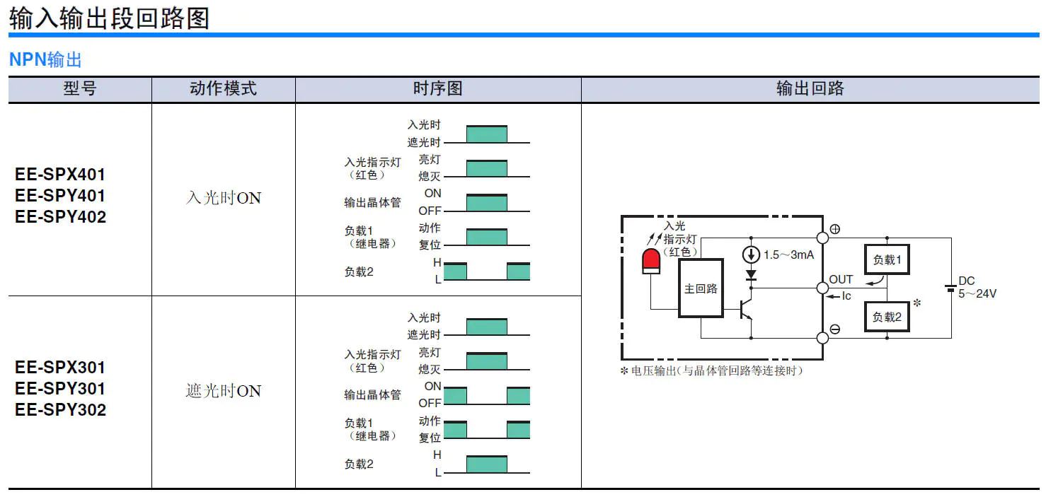 EE-SPX301 / 401, EE-SPY30 / 40 凹槽型&middot; 反射型接插件型-接线图