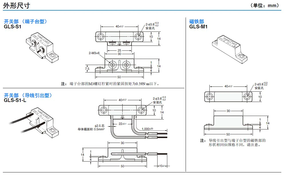GLS 磁气型 可简单使用的磁性接近传感器-尺寸图